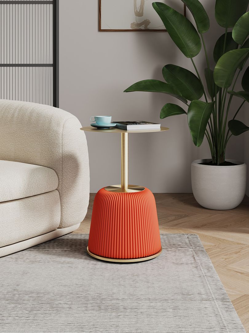 Manhattan Comfort Anderson Orange Upholstered 1.0 End Table With Gold Tabletop