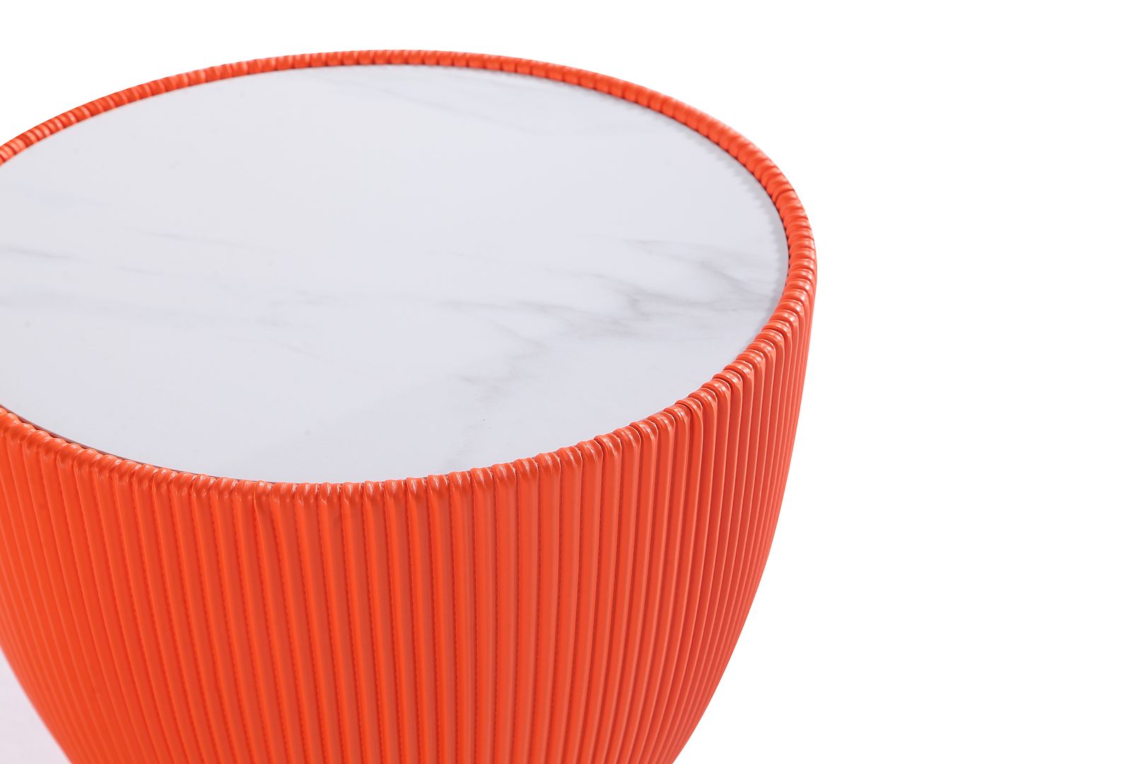 Manhattan Comfort Anderson Orange Upholstered 2.0 End Table With Ceramic Faux Marble Tabletop