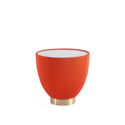 Manhattan Comfort Anderson Orange Upholstered 2.0 End Table With Ceramic Faux Marble Tabletop