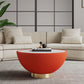 Manhattan Comfort Anderson Orange Upholstered Coffee Table With Ceramic Faux Marble Tabletop