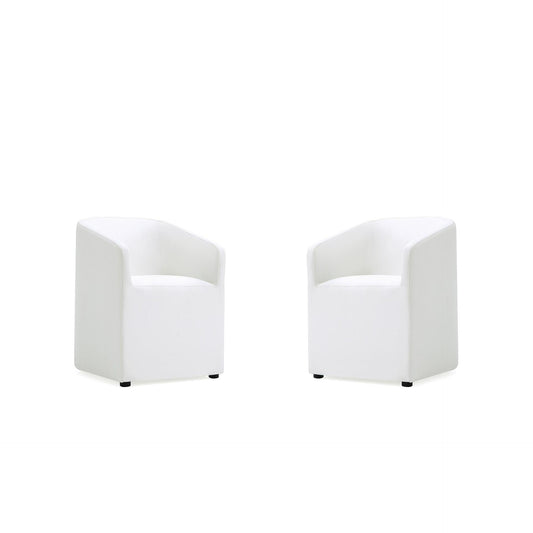 Manhattan Comfort Anna Modern Round Faux Leather Cream Dining Armchairs In A Set Of 2