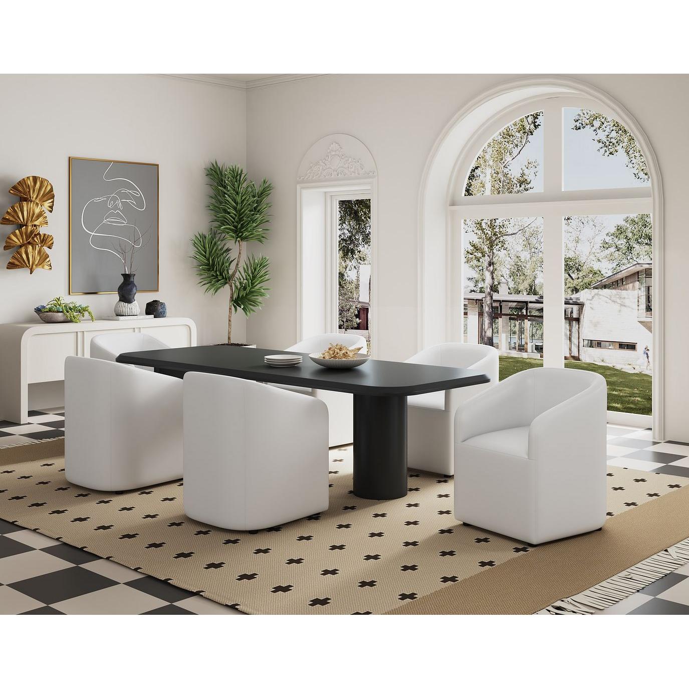 Manhattan Comfort Anna Modern Round Faux Leather Dining Armchair In Cream