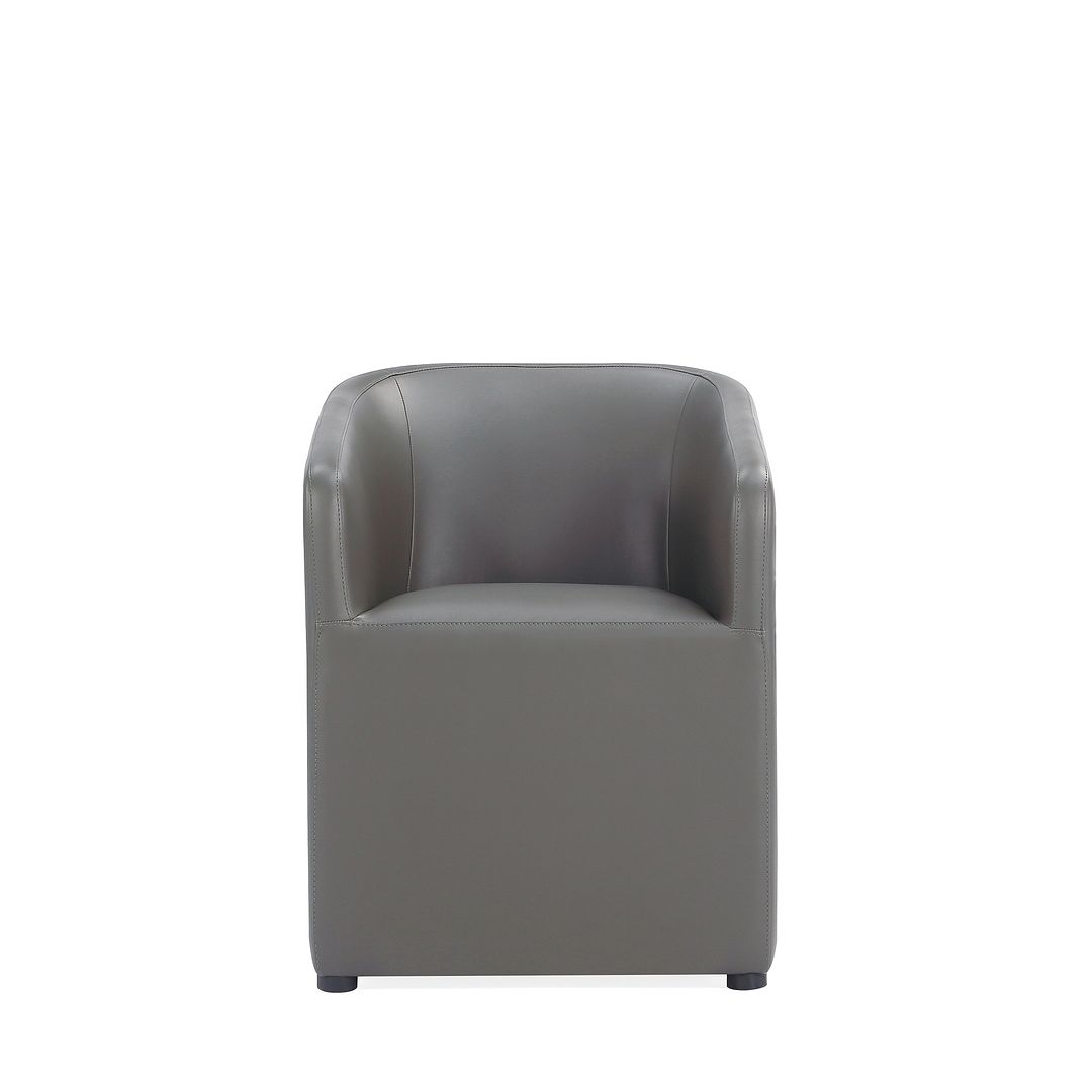 Manhattan Comfort Anna Modern Round Faux Leather Dining Armchair In Pewter