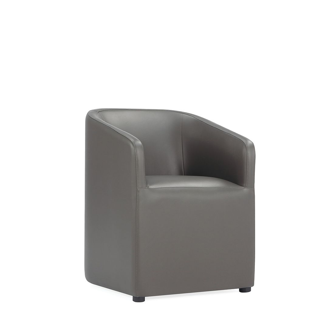 Manhattan Comfort Anna Modern Round Faux Leather Dining Armchair In Pewter