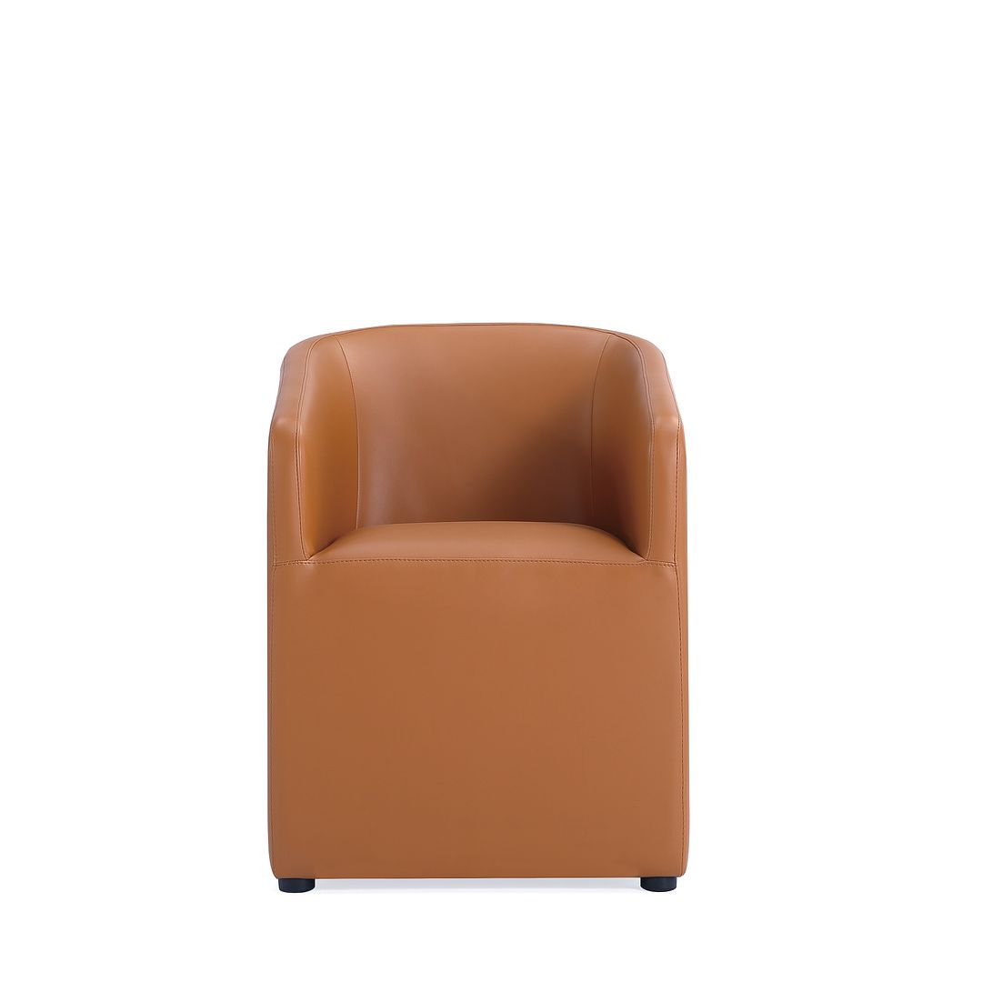 Manhattan Comfort Anna Modern Round Faux Leather Dining Armchair In Saddle