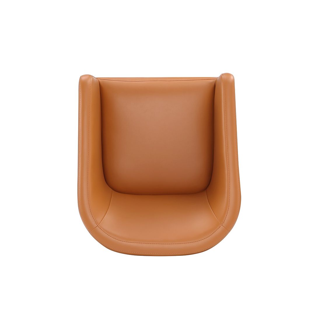 Manhattan Comfort Anna Modern Round Faux Leather Dining Armchair In Saddle