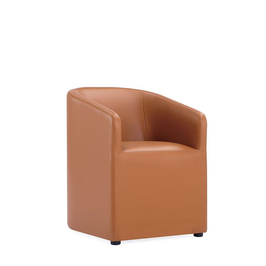 Manhattan Comfort Anna Modern Round Faux Leather Dining Armchair In Saddle