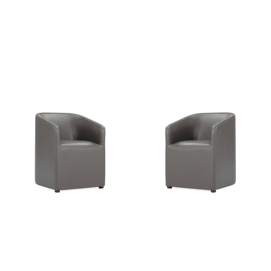 Manhattan Comfort Anna Modern Round Faux Leather Pewter Dining Armchairs In A Set Of 2