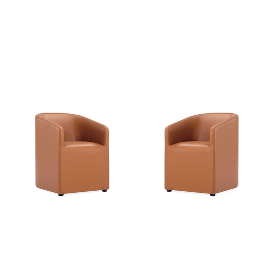 Manhattan Comfort Anna Modern Round Faux Leather Saddle Dining Armchairs In A Set Of 2
