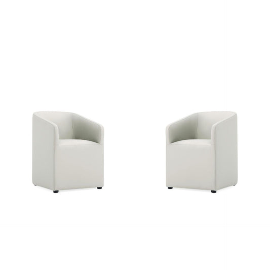 Manhattan Comfort Anna Modern Round Faux Leather Stone Gray Dining Armchairs In A Set Of 2