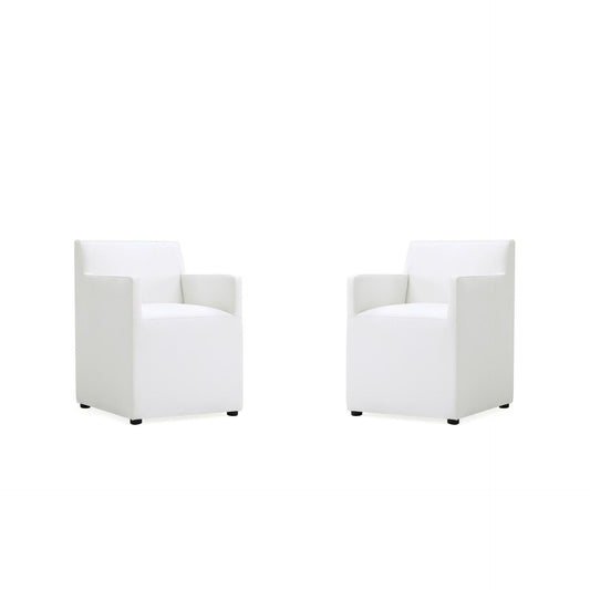 Manhattan Comfort Anna Modern Square Faux Leather Cream Dining Armchairs In A Set Of 2