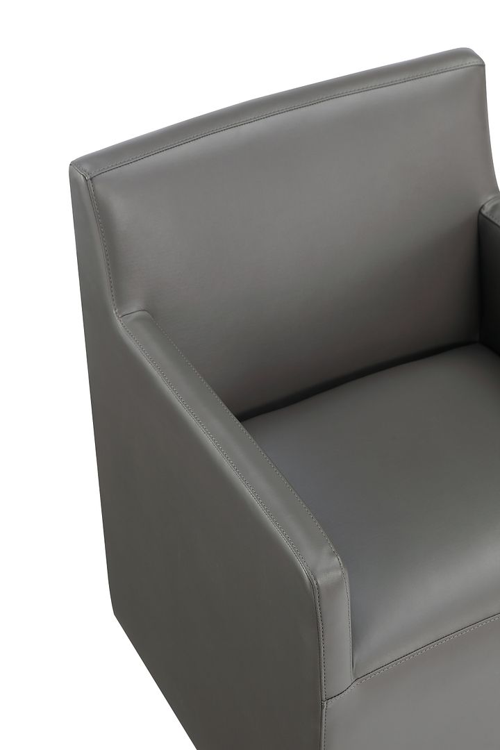 Manhattan Comfort Anna Modern Square Faux Leather Dining Armchair In Pewter