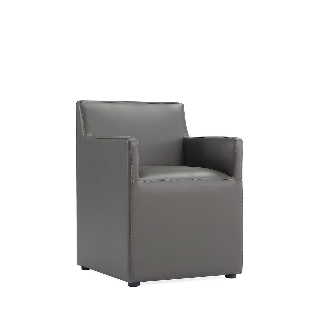 Manhattan Comfort Anna Modern Square Faux Leather Dining Armchair In Pewter