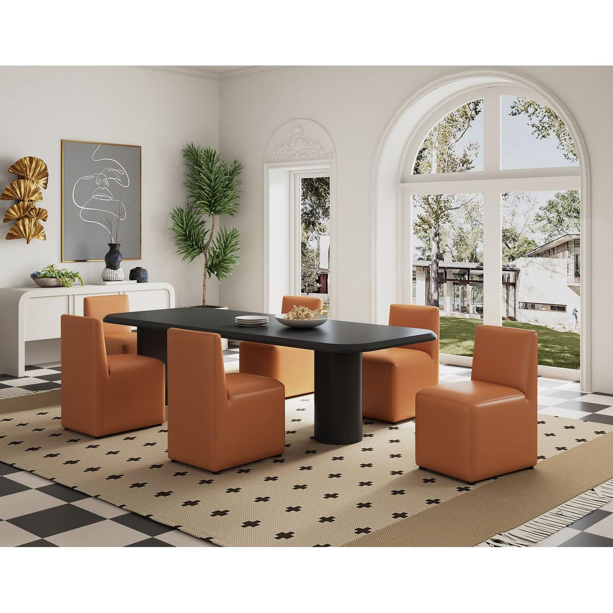 Manhattan Comfort Anna Modern Square Faux Leather Dining Chair In Saddle