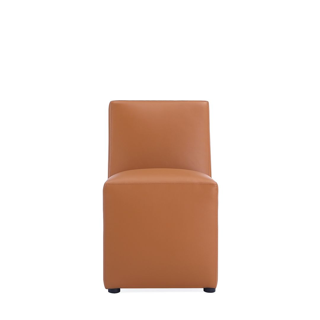 Manhattan Comfort Anna Modern Square Faux Leather Dining Chair In Saddle