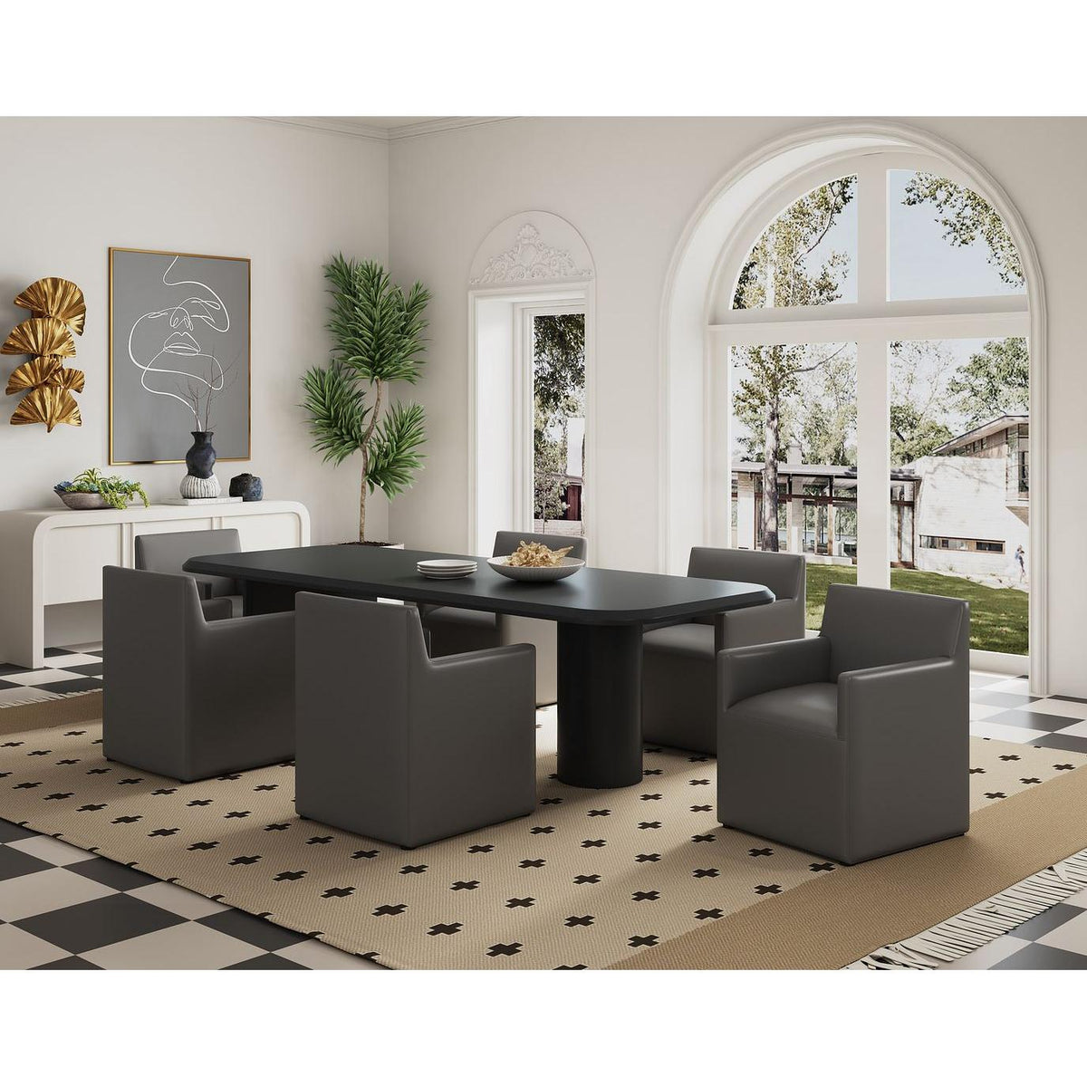Manhattan Comfort Anna Modern Square Faux Leather Pewter Dining Armchairs In A Set Of 2