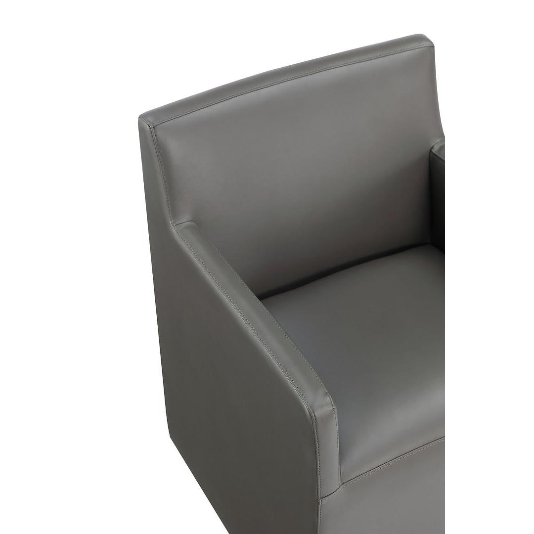 Manhattan Comfort Anna Modern Square Faux Leather Pewter Dining Armchairs In A Set Of 2