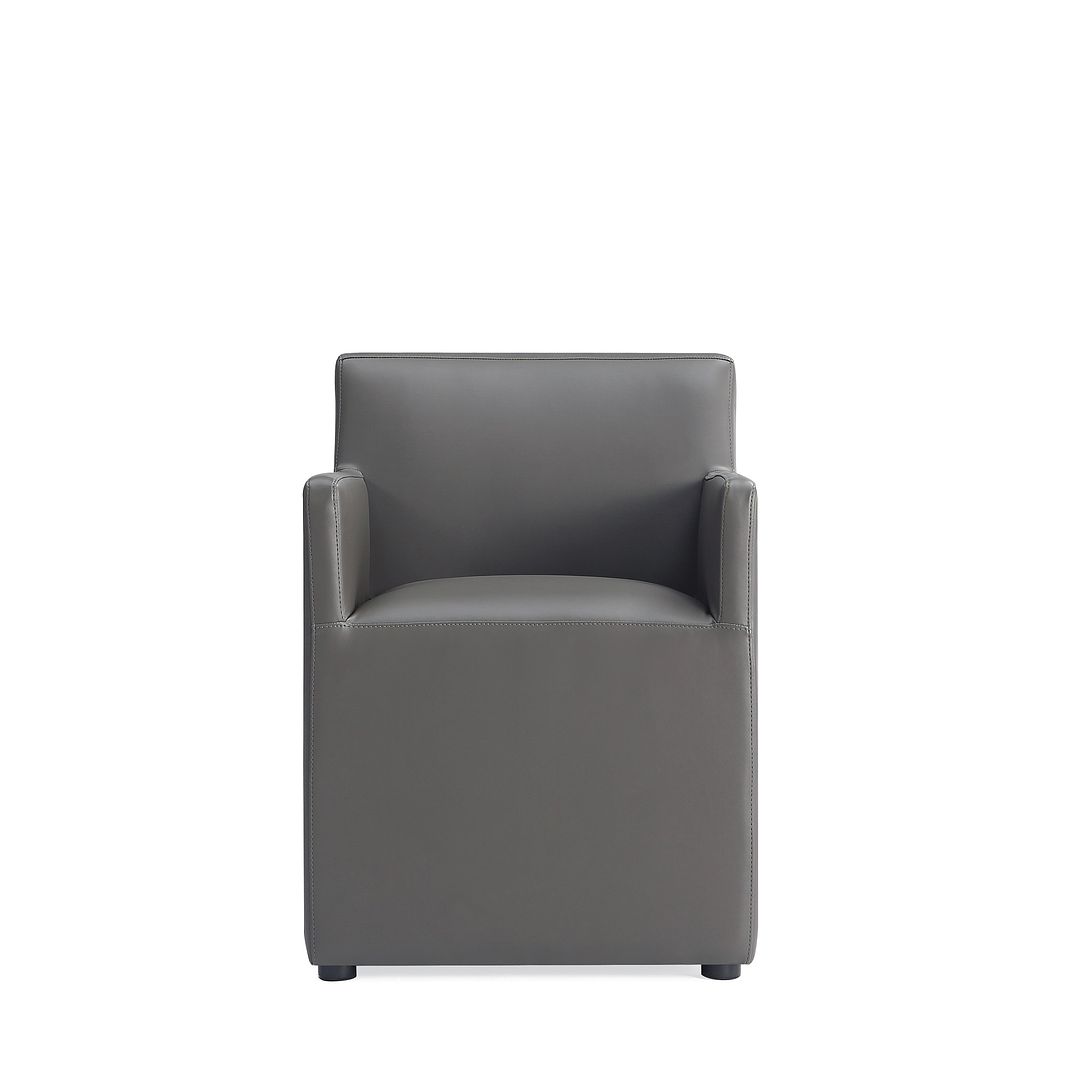 Manhattan Comfort Anna Modern Square Faux Leather Pewter Dining Armchairs In A Set Of 2