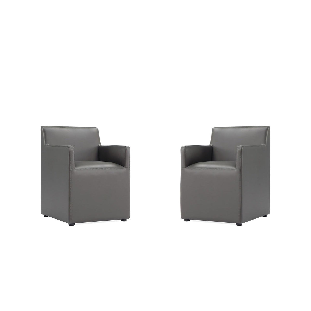 Manhattan Comfort Anna Modern Square Faux Leather Pewter Dining Armchairs In A Set Of 2