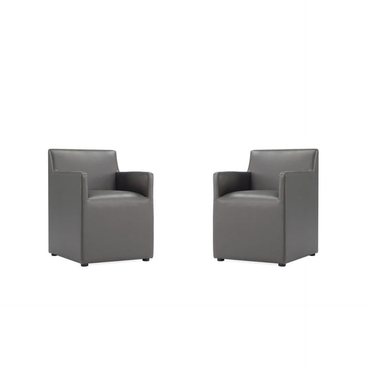 Manhattan Comfort Anna Modern Square Faux Leather Pewter Dining Armchairs In A Set Of 2