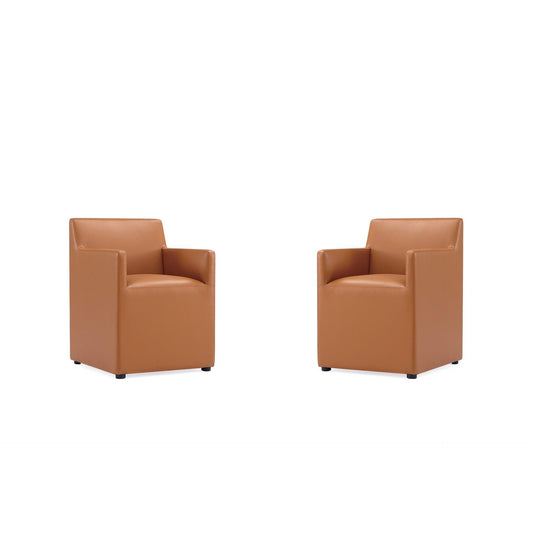 Manhattan Comfort Anna Modern Square Faux Leather Saddle Dining Armchairs In A Set Of 2
