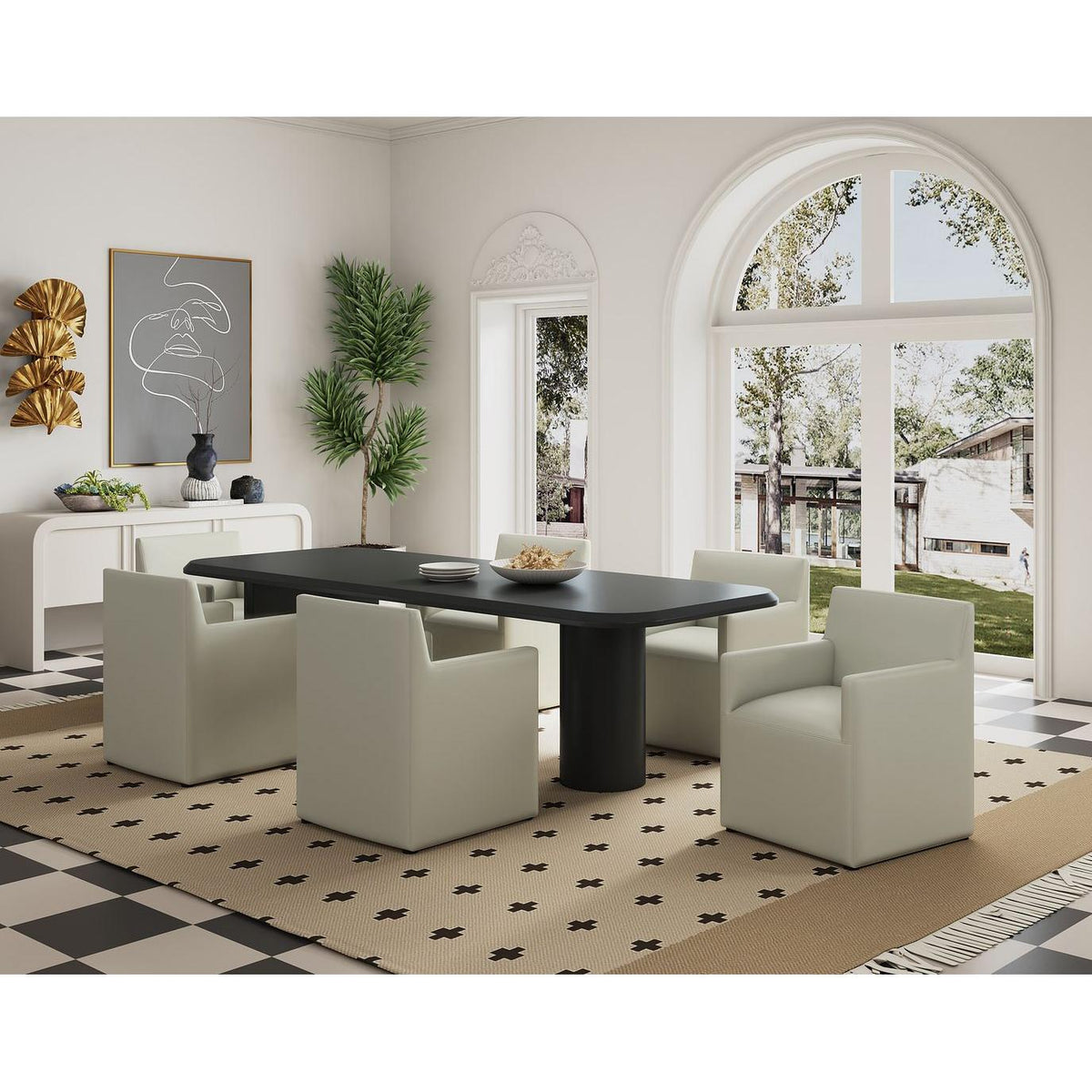 Manhattan Comfort Anna Modern Square Faux Leather Stone Gray Dining Armchairs In A Set Of 2