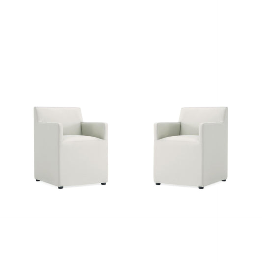 Manhattan Comfort Anna Modern Square Faux Leather Stone Gray Dining Armchairs In A Set Of 2