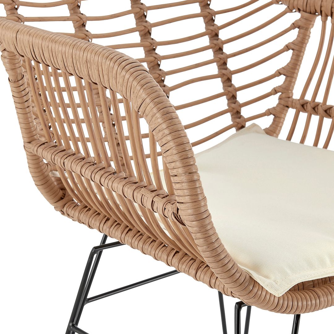 Manhattan Comfort Antibes 1.0 Steel Rattan 3-Piece Patio Conversation Set With Cushions In Cream
