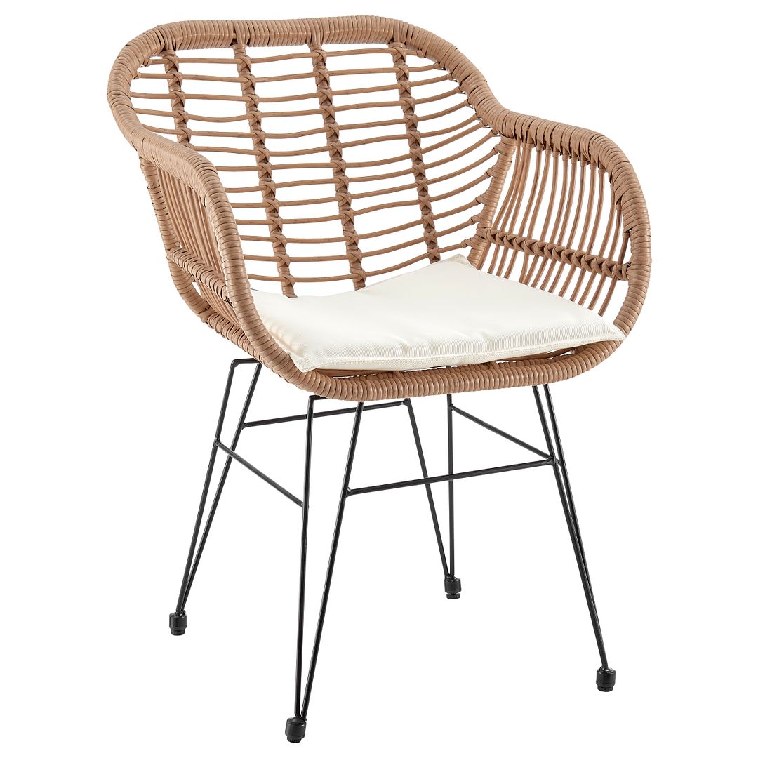 Manhattan Comfort Antibes 1.0 Steel Rattan 3-Piece Patio Conversation Set With Cushions In Cream