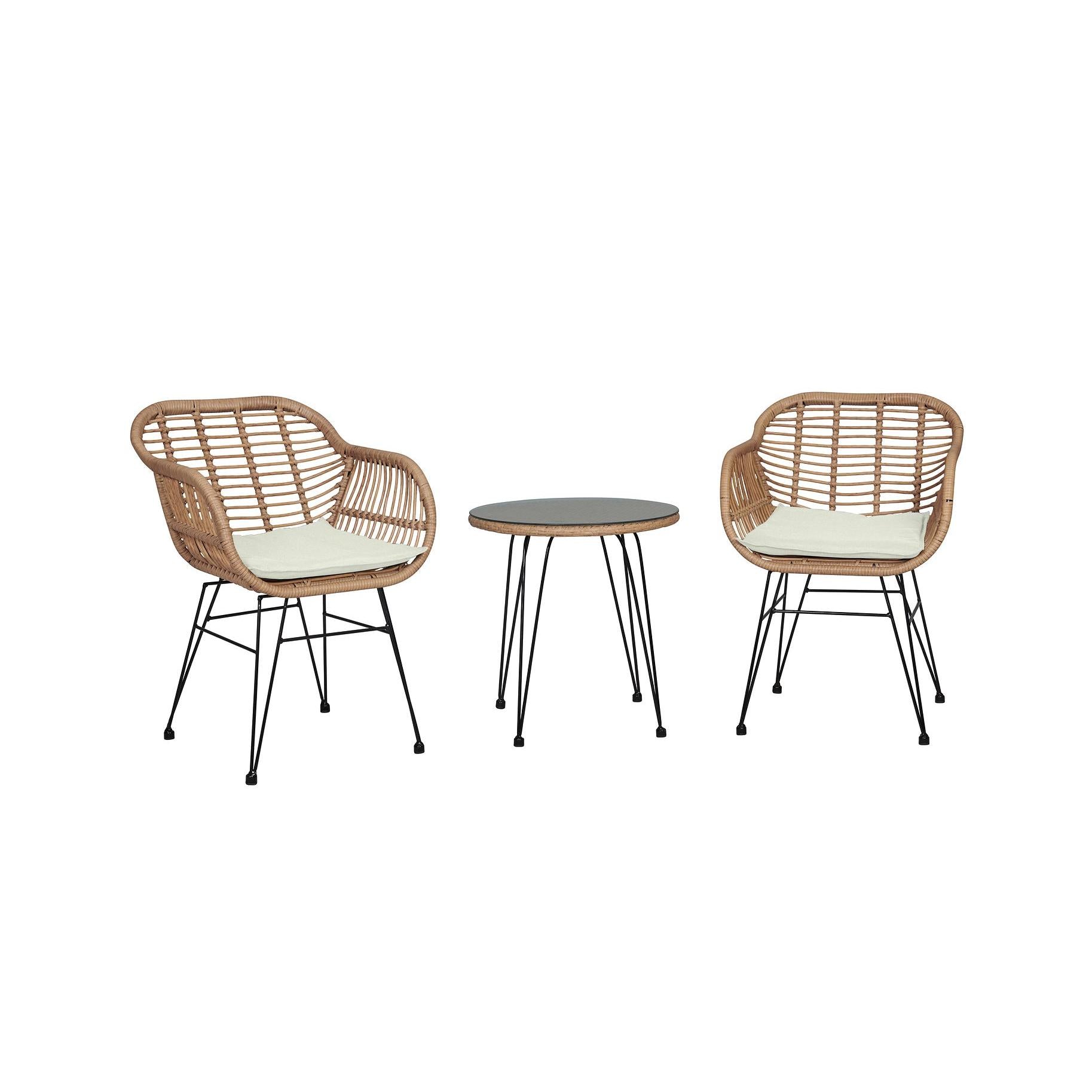 Manhattan Comfort Antibes 1.0 Steel Rattan 3-Piece Patio Conversation Set With Cushions In Cream