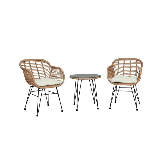 Manhattan Comfort Antibes 1.0 Steel Rattan 3-Piece Patio Conversation Set With Cushions In Cream