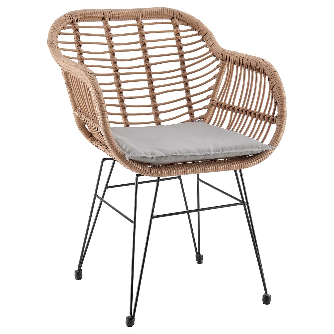 Manhattan Comfort Antibes 1.0 Steel Rattan 3-Piece Patio Conversation Set With Cushions In Gray
