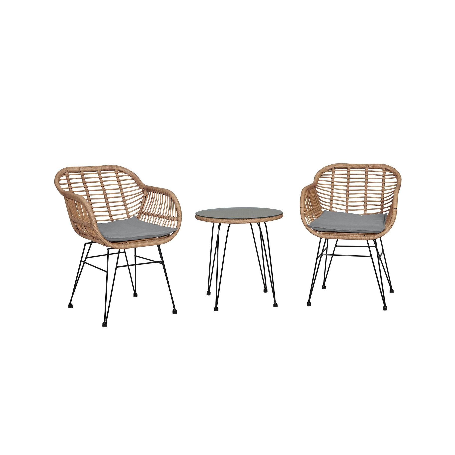 Manhattan Comfort Antibes 1.0 Steel Rattan 3-Piece Patio Conversation Set With Cushions In Gray