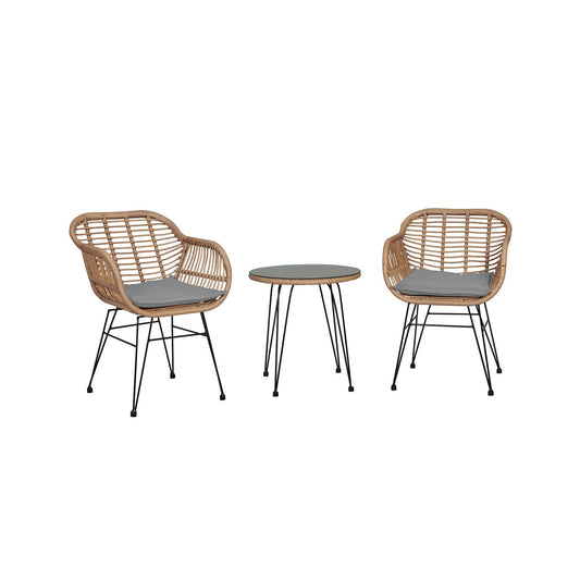 Manhattan Comfort Antibes 1.0 Steel Rattan 3-Piece Patio Conversation Set With Cushions In Gray