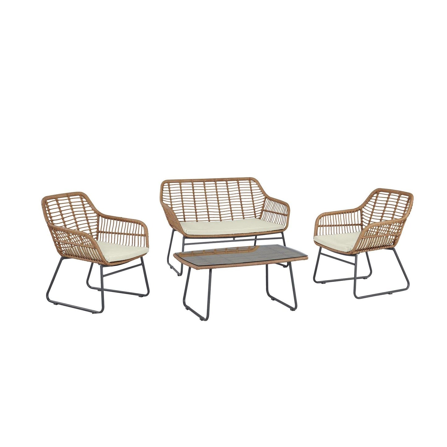 Manhattan Comfort Antibes 2.0 Steel Rattan 4-Piece Patio Conversation Set With Cushions In Cream