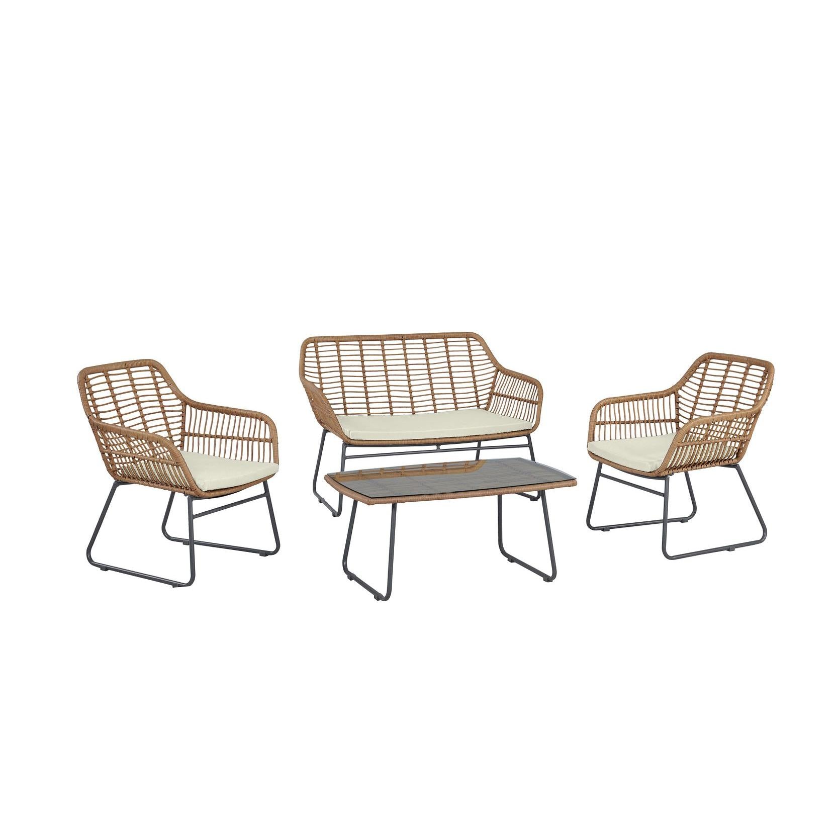 Manhattan Comfort Antibes 2.0 Steel Rattan 4-Piece Patio Conversation Set With Cushions In Cream