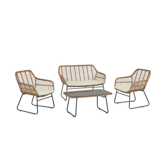 Manhattan Comfort Antibes 2.0 Steel Rattan 4-Piece Patio Conversation Set With Cushions In Cream