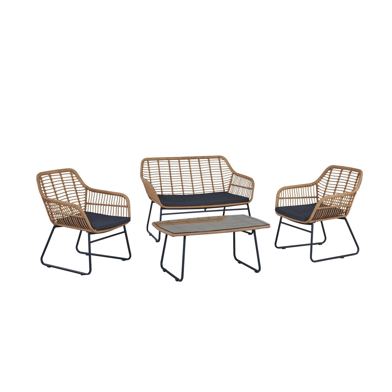 Manhattan Comfort Antibes 2.0 Steel Rattan 4-Piece Patio Conversation Set With Cushions In Gray