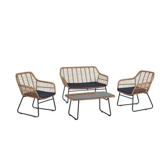 Manhattan Comfort Antibes 2.0 Steel Rattan 4-Piece Patio Conversation Set With Cushions In Gray