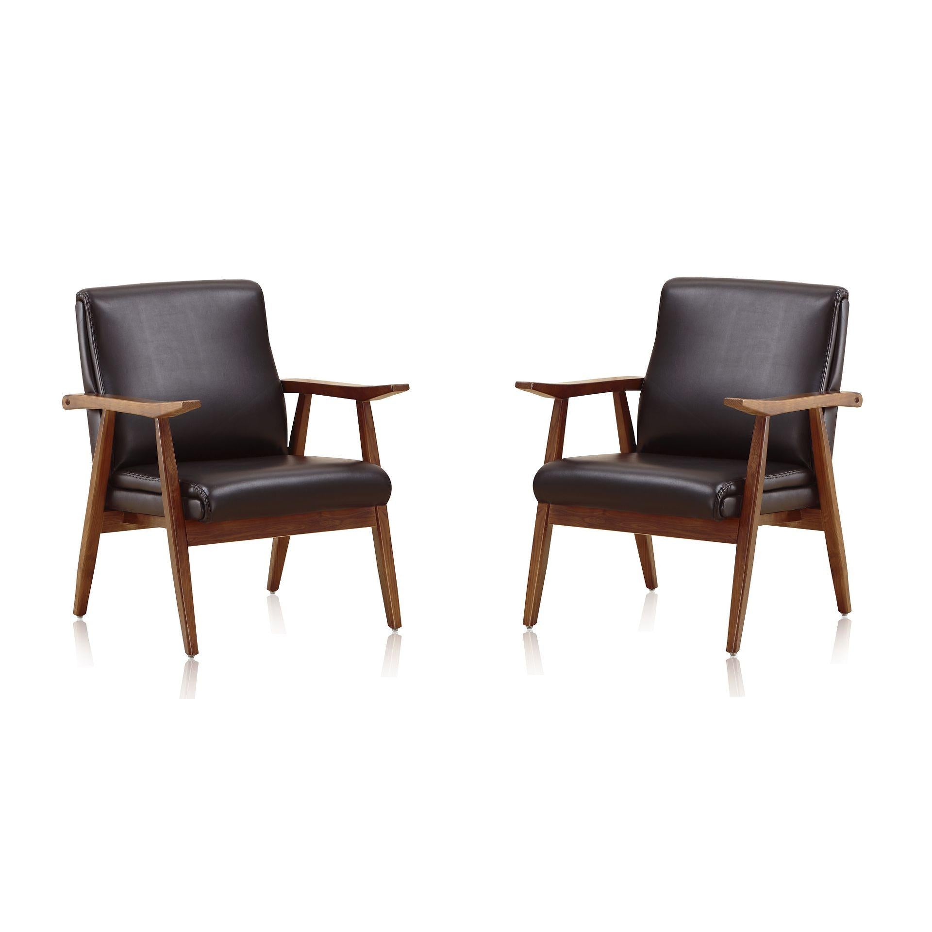 Manhattan Comfort ArchDuke Black & Amber Faux Leather Accent Chairs In A Set Of 2