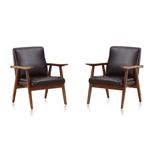 Manhattan Comfort ArchDuke Black & Amber Faux Leather Accent Chairs In A Set Of 2