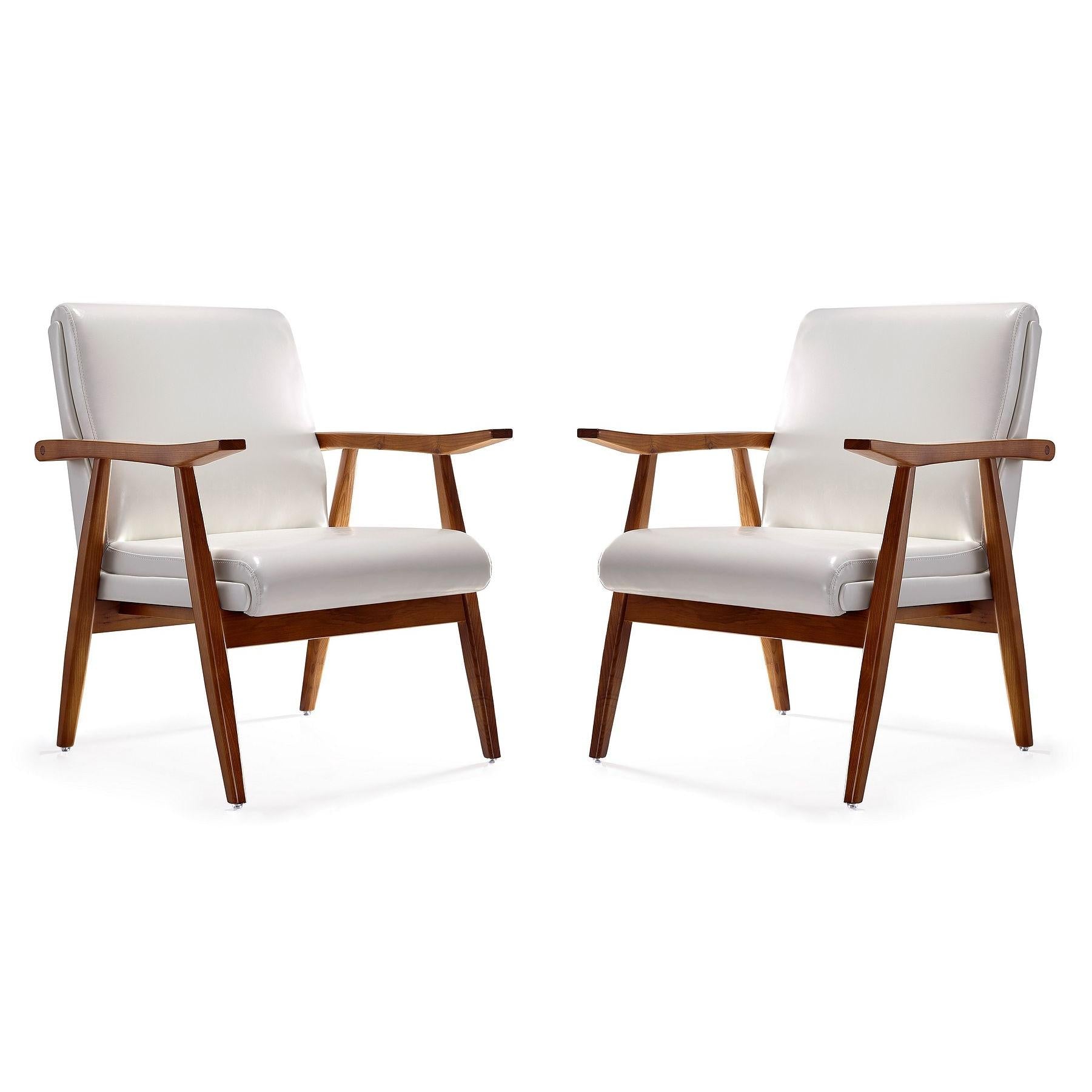 Manhattan Comfort ArchDuke White & Amber Faux Leather Accent Chairs In A Set Of 2