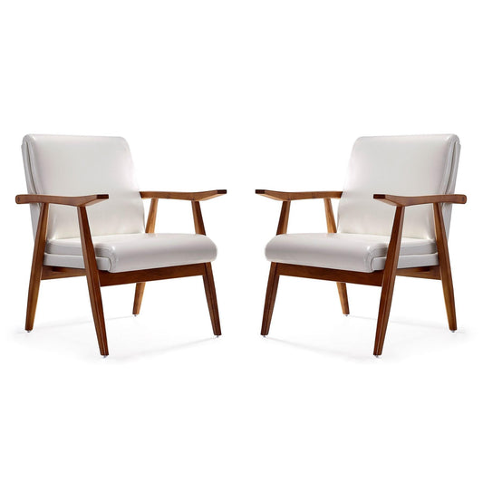 Manhattan Comfort ArchDuke White & Amber Faux Leather Accent Chairs In A Set Of 2
