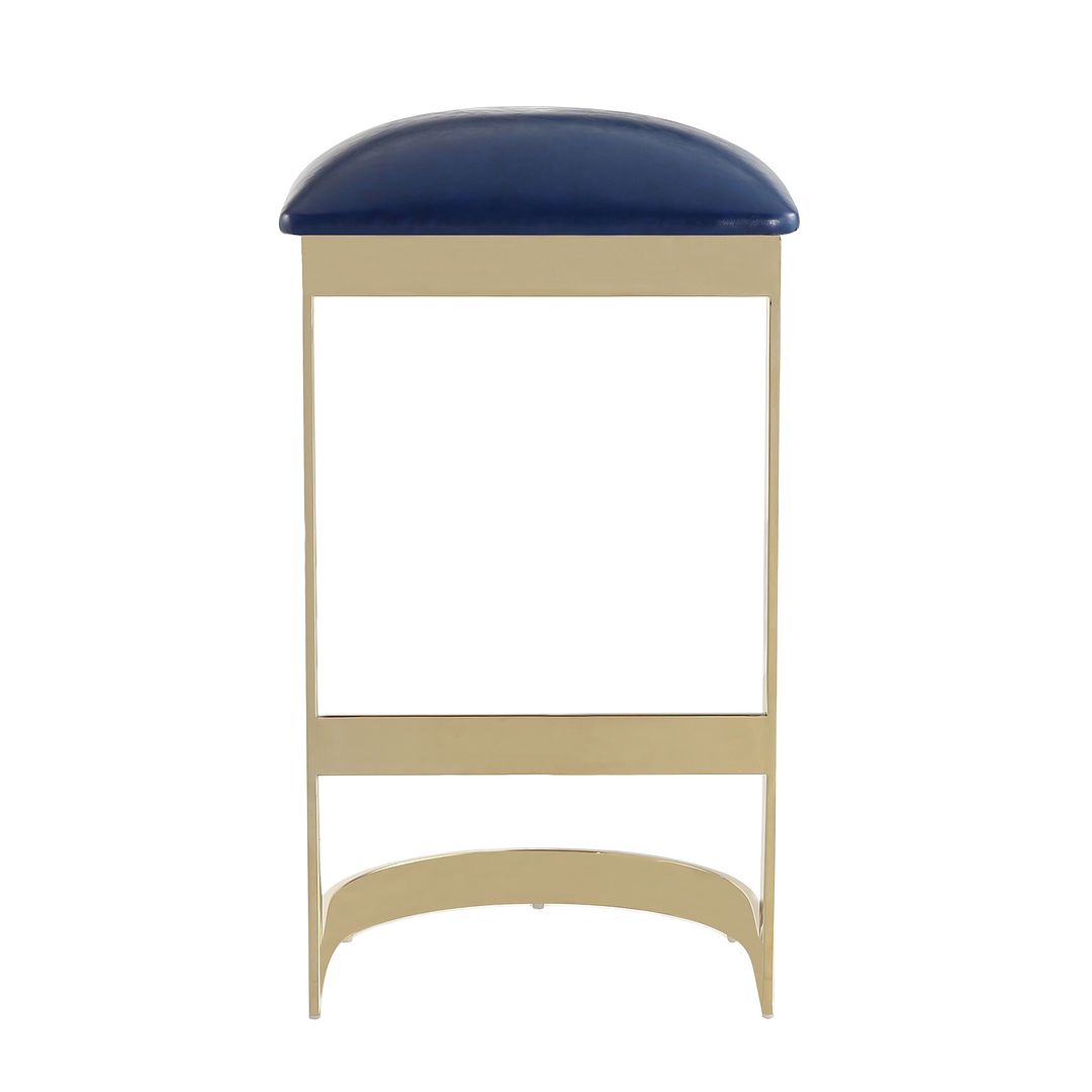 Manhattan Comfort Aura 29" Blue & Polished Brass Stainless Steel Bar Stool