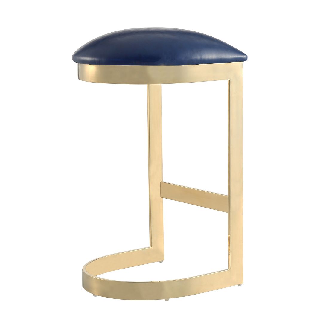 Manhattan Comfort Aura 29" Blue & Polished Brass Stainless Steel Bar Stool