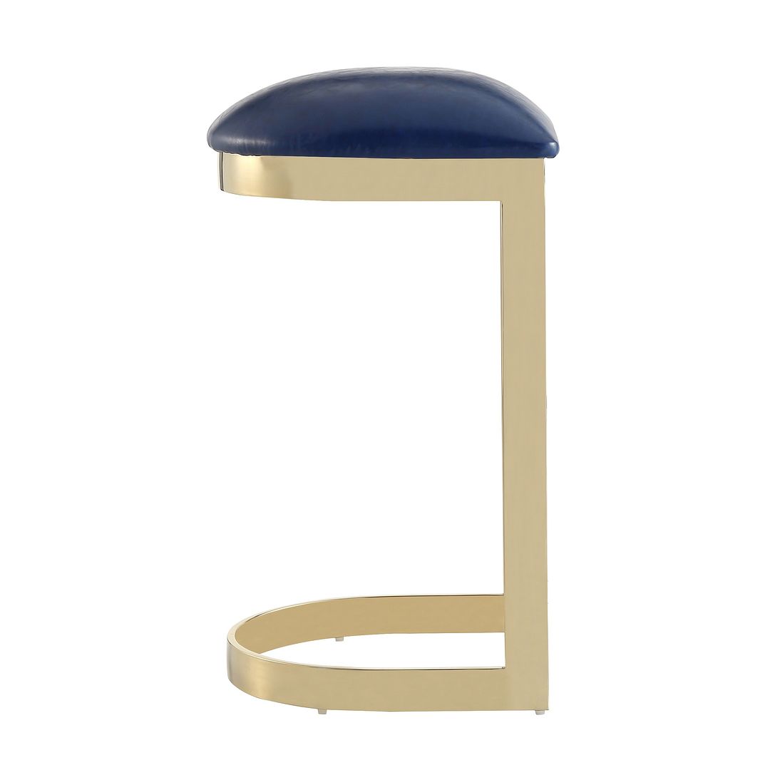 Manhattan Comfort Aura 29" Blue & Polished Brass Stainless Steel Bar Stool