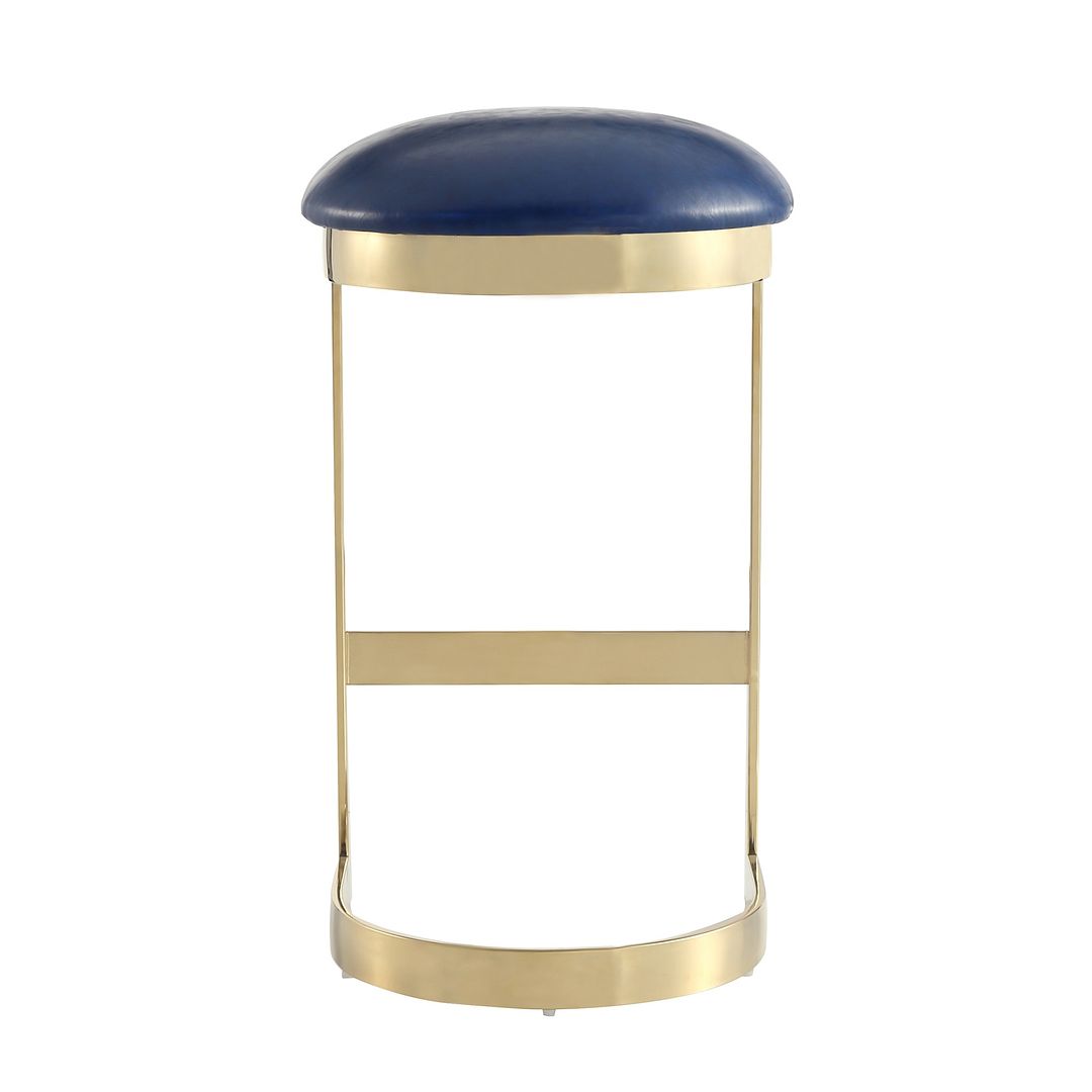 Manhattan Comfort Aura 29" Blue & Polished Brass Stainless Steel Bar Stool