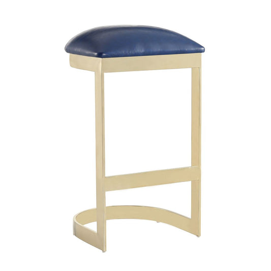 Manhattan Comfort Aura 29" Blue & Polished Brass Stainless Steel Bar Stool