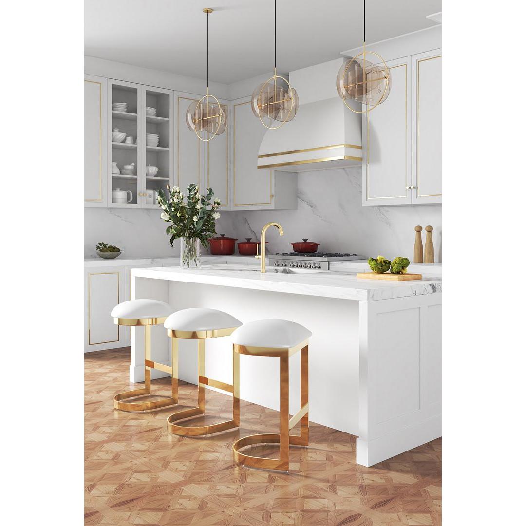 Manhattan Comfort Aura 29" White & Polished Brass Stainless Steel Bar Stool