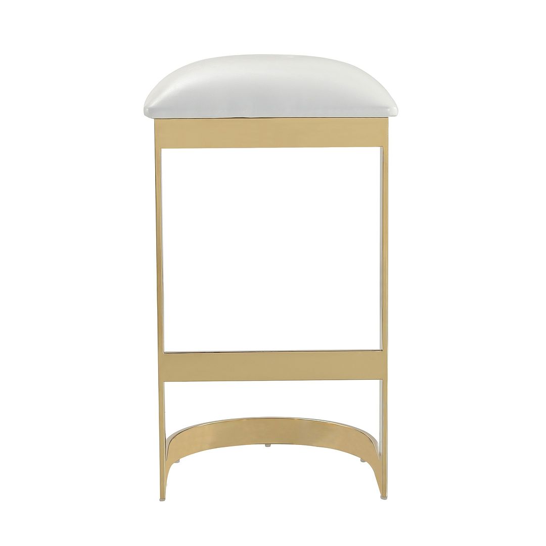 Manhattan Comfort Aura 29" White & Polished Brass Stainless Steel Bar Stool